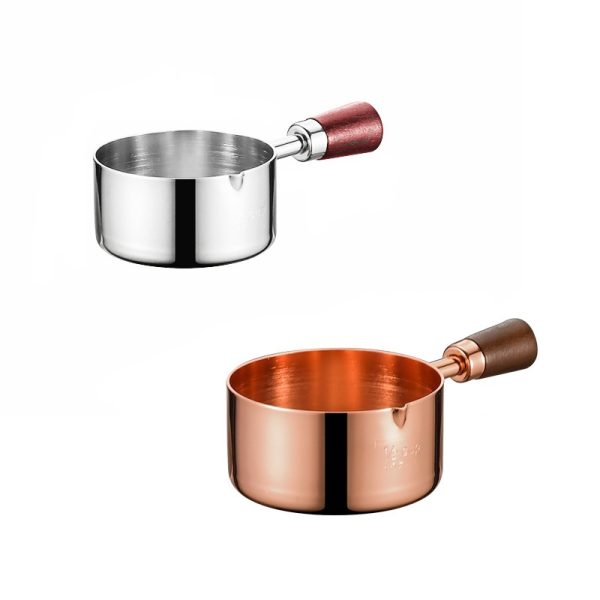 304 Stainless Steel wood short Handled Sauce Pot  Rose Gold Seasoning Bowl  Sauce Cup Sauce Dish for Restaurant ,4 Size 60mL,80mL,125mL，250mL