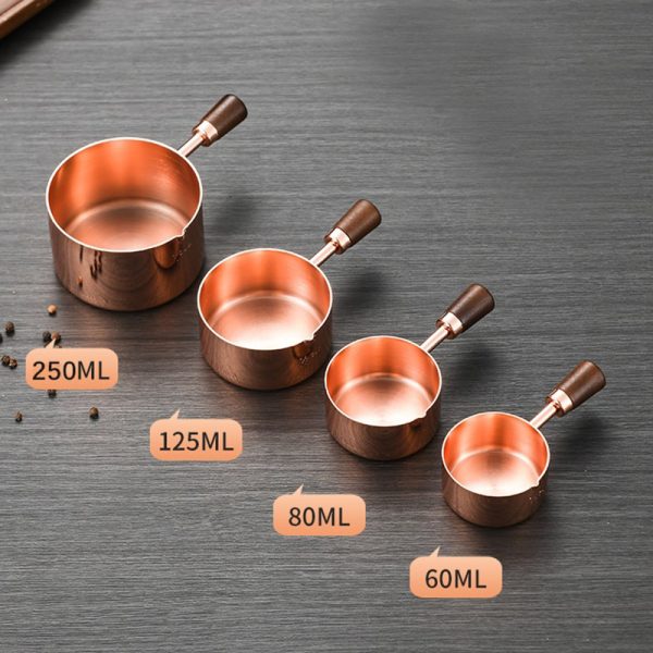 304 Stainless Steel wood short Handled Sauce Pot  Rose Gold Seasoning Bowl  Sauce Cup Sauce Dish for Restaurant ,4 Size 60mL,80mL,125mL，250mL - 图片 2