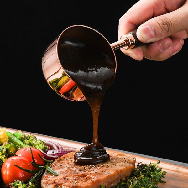 304 Stainless Steel wood short Handled Sauce Pot  Rose Gold Seasoning Bowl  Sauce Cup Sauce Dish for Restaurant ,4 Size 60mL,80mL,125mL，250mL - 图片 4