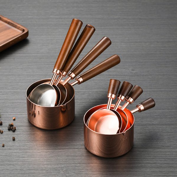 304 Stainless Steel wood short Handled Sauce Pot  Rose Gold Seasoning Bowl  Sauce Cup Sauce Dish for Restaurant ,4 Size 60mL,80mL,125mL，250mL - 图片 5