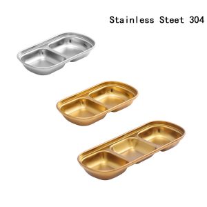 Sauce Dish Stainless Steel 304 Divided Dip Bowls Korean 2 Compartment ，3 Compartment Sauce Plate Seasoning Dipping Condiment Tray for  Restaurant