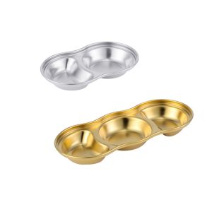 Sauce Dish Stainless Steel 304  Round Bowls Korean 2 Compartment ，3 Compartment Sauce Plate Seasoning Dipping Condiment Tray for  Restaurant