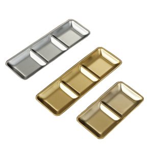 Sauce Dish Stainless Steel 304  Straight Edge 1 Compartment Golden 2 Compartment ，3 Compartment Sauce Plate  Dipping Condiment  for  Restaurant