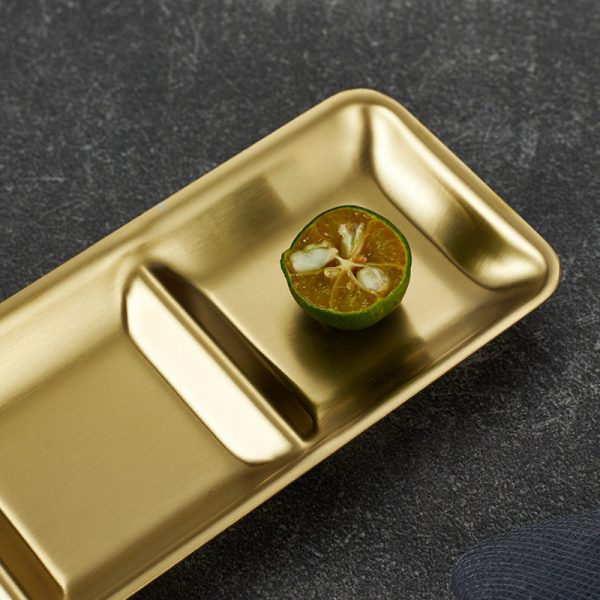 Sauce Dish Stainless Steel 304  Straight Edge 1 Compartment Golden 2 Compartment ，3 Compartment Sauce Plate  Dipping Condiment  for  Restaurant - 图片 4