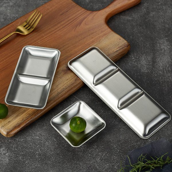 Sauce Dish Stainless Steel 304  Straight Edge 1 Compartment Golden 2 Compartment ，3 Compartment Sauce Plate  Dipping Condiment  for  Restaurant - 图片 5
