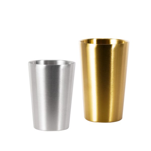 Double Layer Straight Cup ,Stainless Steel 304 Beer Cup Golden,175mL，260mL,300mL,350mL,450mL, Metal Drinking Glasses  for  Restaurant