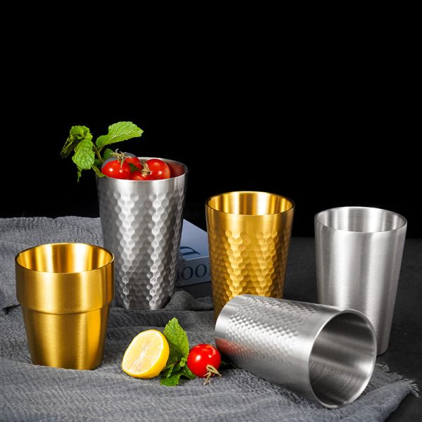 Double Layer Straight Cup ,Stainless Steel 304 Beer Cup Golden,175mL，260mL,300mL,350mL,450mL, Metal Drinking Glasses  for  Restaurant - 图片 3