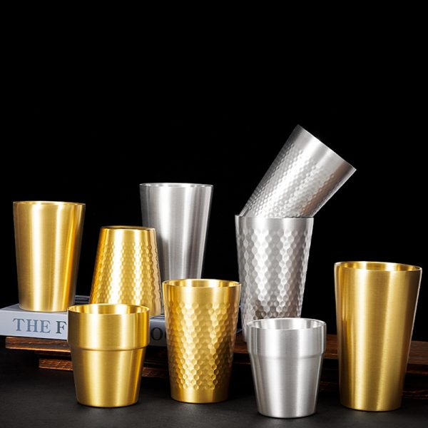 Double Layer Straight Cup ,Stainless Steel 304 Beer Cup Golden,175mL，260mL,300mL,350mL,450mL, Metal Drinking Glasses  for  Restaurant - 图片 4