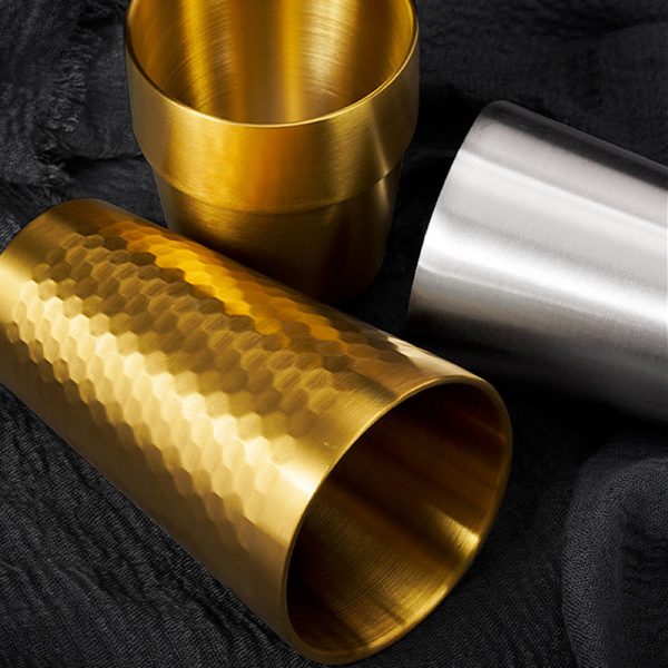 Double Layer Straight Cup ,Stainless Steel 304 Beer Cup Golden,175mL，260mL,300mL,350mL,450mL, Metal Drinking Glasses  for  Restaurant - 图片 5