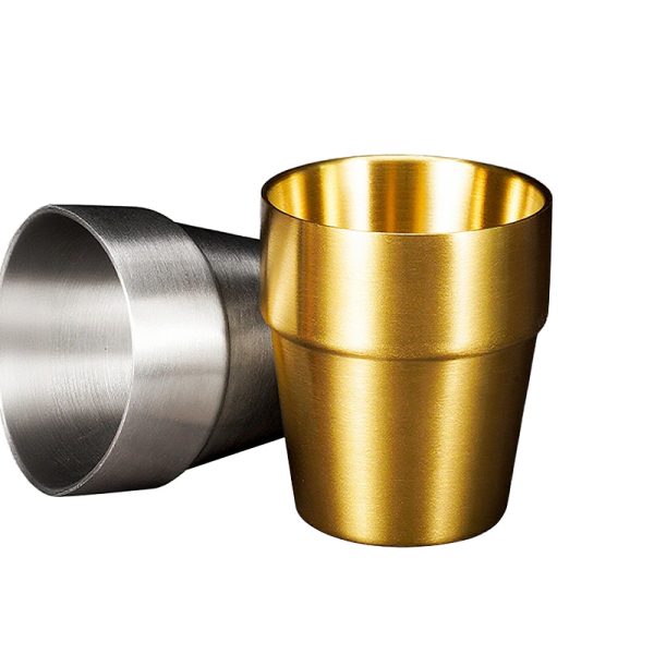 Double Layer Step Cup ,Stainless Steel 304 Beer Cup Golden,175mL，260mL,300mL, Metal Drinking Glasses  for  Restaurant