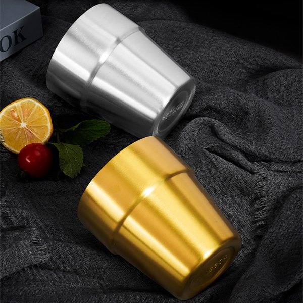 Double Layer Step Cup ,Stainless Steel 304 Beer Cup Golden,175mL，260mL,300mL, Metal Drinking Glasses  for  Restaurant - 图片 3