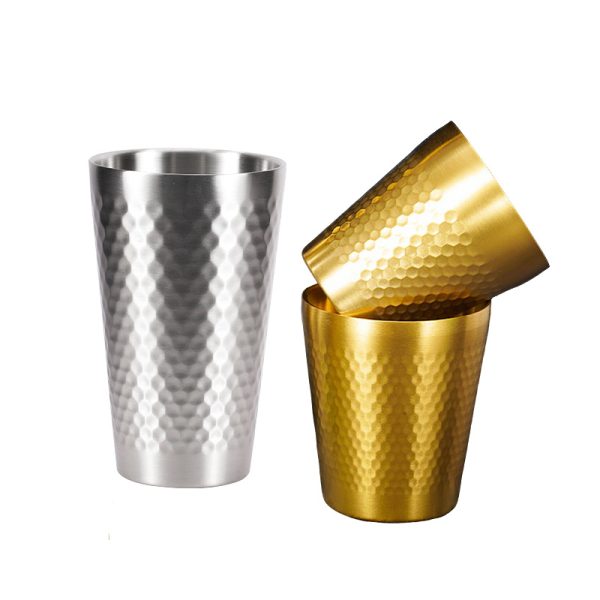Double Layer Diamond Cup ,Stainless Steel 304 Beer Cup Golden,175mL，260mL,300mL,350mL,450mL, Metal Drinking Glasses  for  Restaurant