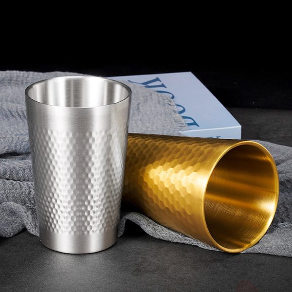 Double Layer Diamond Cup ,Stainless Steel 304 Beer Cup Golden,175mL，260mL,300mL,350mL,450mL, Metal Drinking Glasses  for  Restaurant - 图片 3