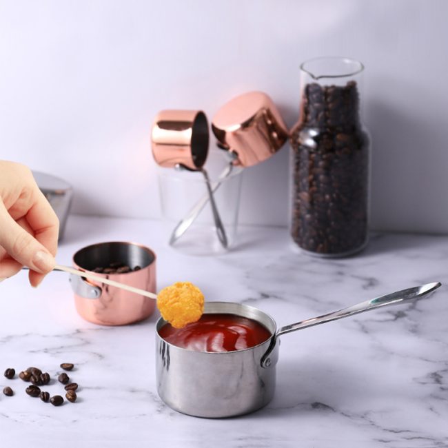 304 Stainless Steel American Mini Sauce Pot With Long Handle Rose Gold Seasoning Bowl  Sauce Cup Sauce Pan for Restaurant - Image 2