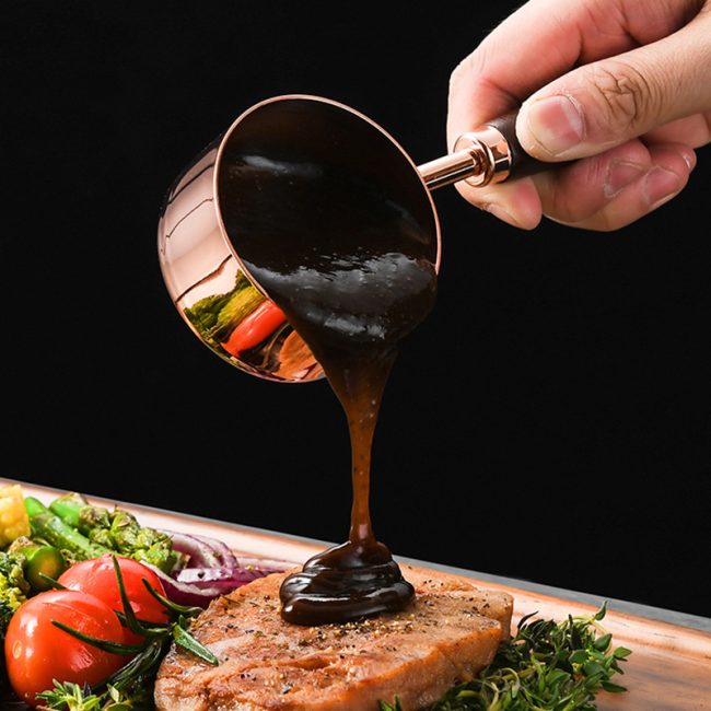 304 Stainless Steel Wood Short Handled Sauce Pot  Rose Gold ,Seasoning Bowl , Sauce Cup ,Steak Sauce Dish for Restaurant - Image 4