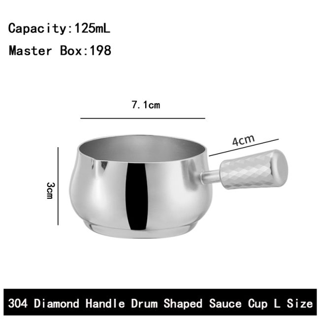 Stainless Steel 304 Diamond Handle Drum Shaped Sauce Cup  Sauce  Bowls Commercial Grade  Condiment Cups For Restaurant - Image 4