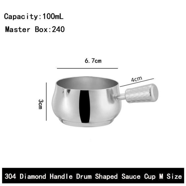 Stainless Steel 304 Diamond Handle Drum Shaped Sauce Cup  Sauce  Bowls Commercial Grade  Condiment Cups For Restaurant - Image 3