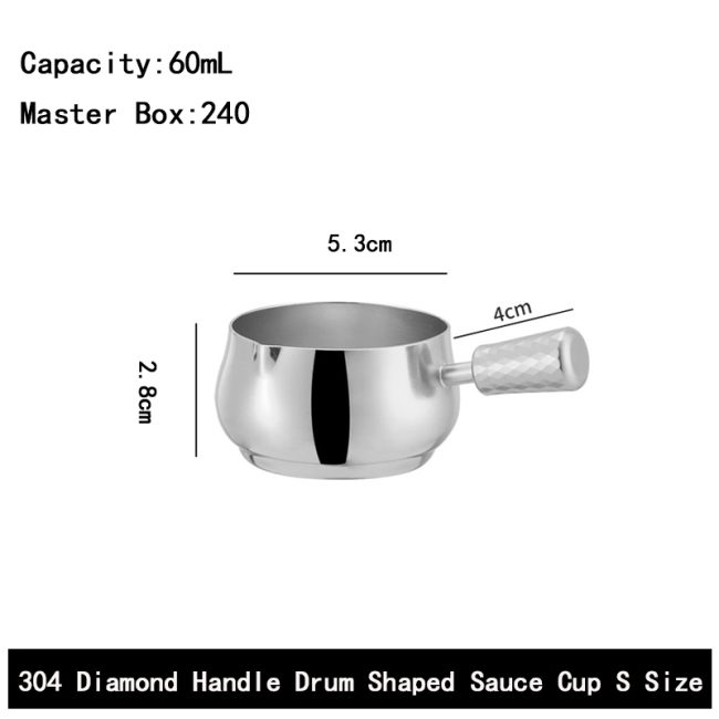 Stainless Steel 304 Diamond Handle Drum Shaped Sauce Cup  Sauce  Bowls Commercial Grade  Condiment Cups For Restaurant - Image 2