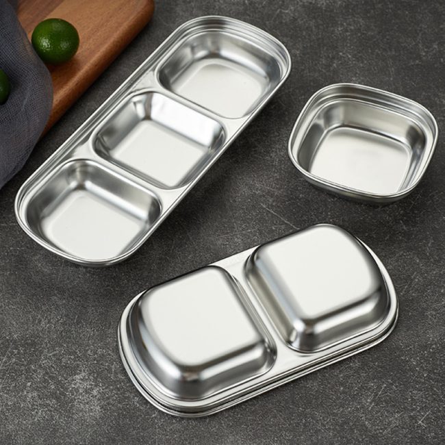 Sauce Dish Stainless Steel 201 Divided Dip Bowls Korean 2 Compartment ，3 Compartment Sauce Plate Seasoning Dipping Condiment Tray for  Restaurant - Image 3