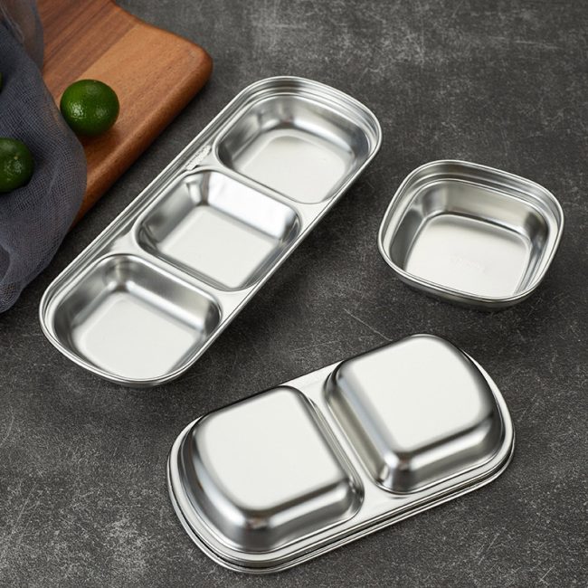 Sauce Dish Stainless Steel 304 Divided Dip Bowls Korean 2 Compartment ，3 Compartment Sauce Plate Seasoning Dipping Condiment Tray for  Restaurant - Image 2
