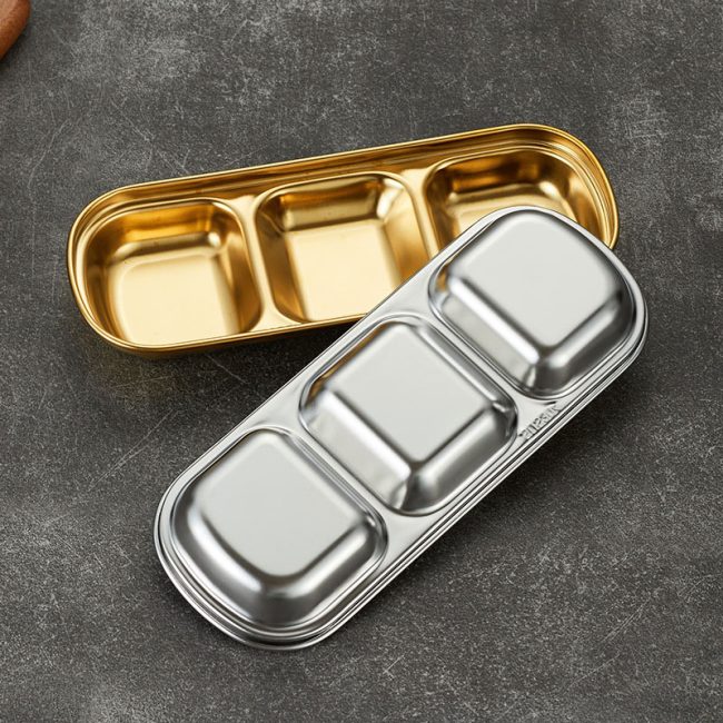 Sauce Dish Stainless Steel 304 Divided Dip Bowls Korean 2 Compartment ，3 Compartment Sauce Plate Seasoning Dipping Condiment Tray for  Restaurant - Image 3