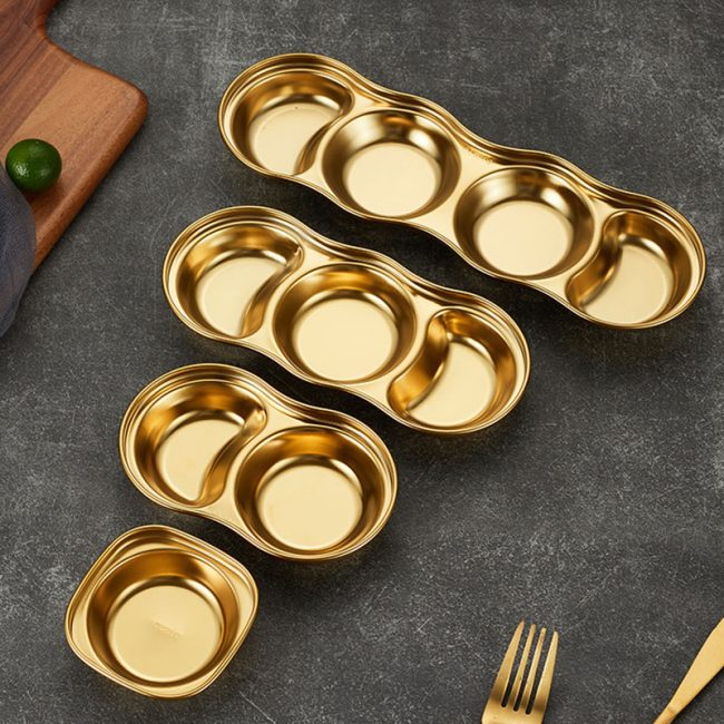 Sauce Dish Stainless Steel 304  Round Bowls Korean 2 Compartment ，3 Compartment Sauce Plate Seasoning Dipping Condiment Tray for  Restaurant - Image 3