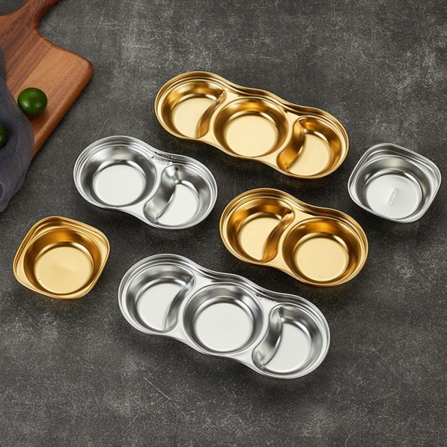 Sauce Dish Stainless Steel 304  Round Bowls Korean 2 Compartment ，3 Compartment Sauce Plate Seasoning Dipping Condiment Tray for  Restaurant - Image 4
