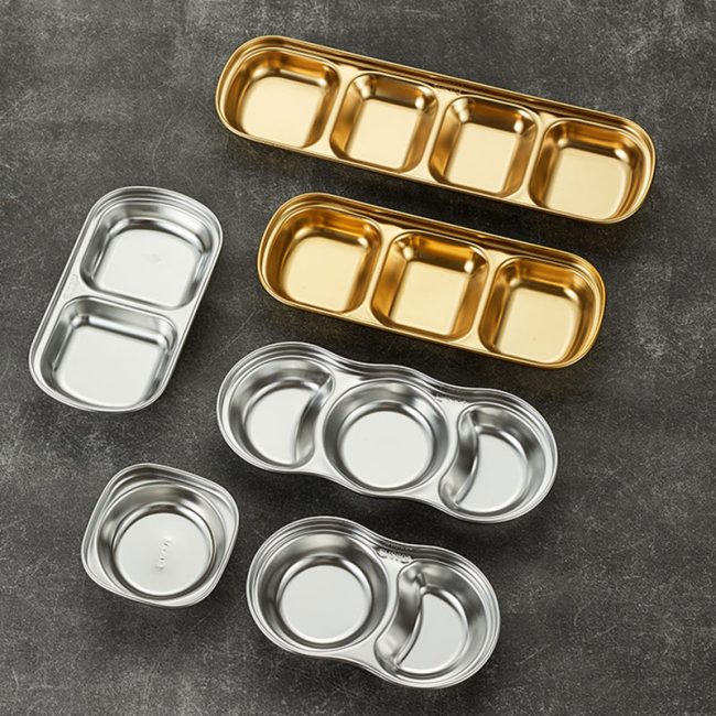 Sauce Dish Stainless Steel 304  Round Bowls Korean 2 Compartment ，3 Compartment Sauce Plate Seasoning Dipping Condiment Tray for  Restaurant - Image 5