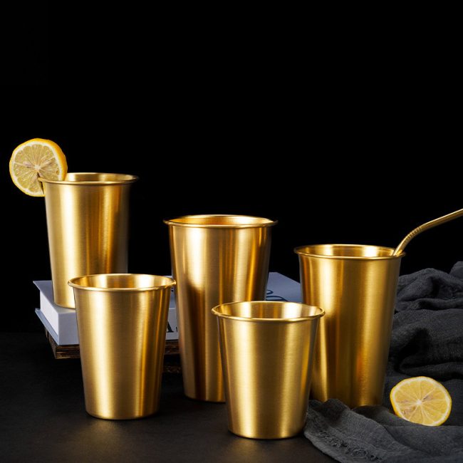 Single Layer Cup ,Stainless Steel 304 Beer Cup Golden,260mL,300mL,350mL,400mL,500mL,600mL, Metal Drinking Glasses  for  Restaurant - Image 5