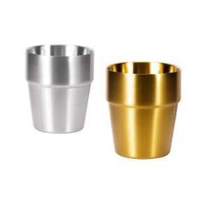 Double Layer Step Cup ,Stainless Steel 304 Beer Cup Golden,175mL，260mL,300mL, Metal Drinking Glasses  for  Restaurant