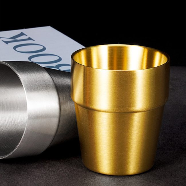 Double Layer Step Cup ,Stainless Steel 304 Beer Cup Golden,175mL，260mL,300mL, Metal Drinking Glasses  for  Restaurant - Image 4
