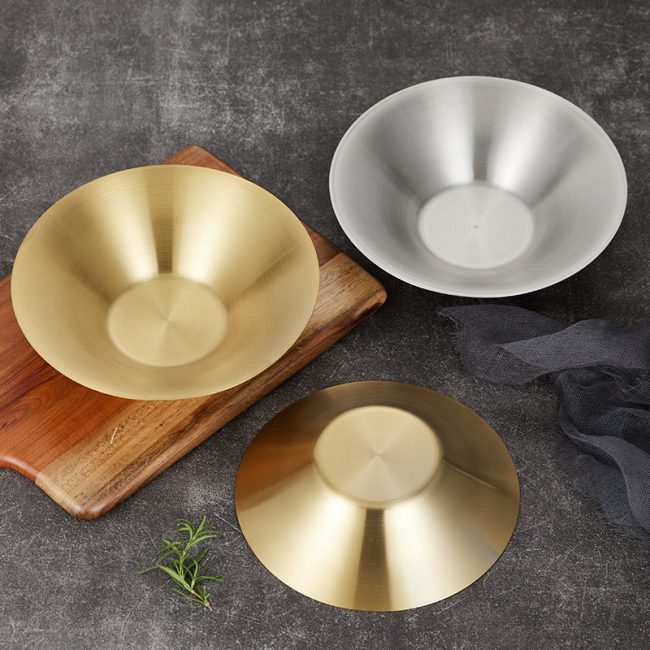 Stainless steel 201 Pasta Bowl, Korean  Rice Mixing Bowl Golden, Commercial Fruit Salad Bowl For Restaurant - Image 2