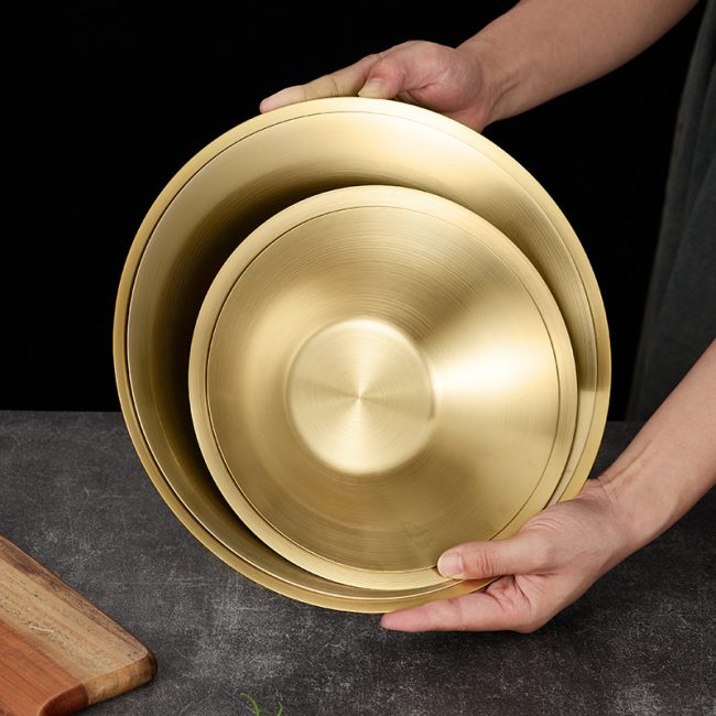 Stainless steel 201 Pasta Bowl, Korean  Rice Mixing Bowl Golden, Commercial Fruit Salad Bowl For Restaurant - Image 4