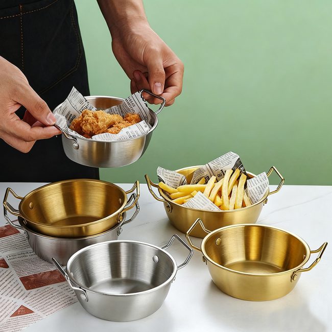Stainless steel 304 Rice Wine Bowl Double Handle,Fruit Salad Bowl,Snack Bowl,French Fry Bowl,Tableware For Restaurant - 图片 2