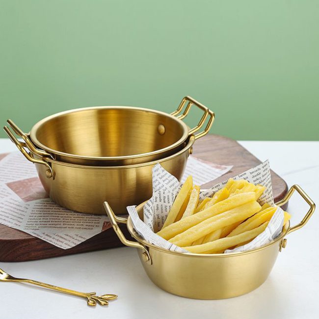 Stainless steel 304 Rice Wine Bowl Double Handle,Fruit Salad Bowl,Snack Bowl,French Fry Bowl,Tableware For Restaurant - 图片 3