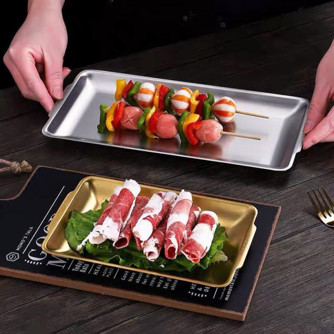 Stainless steel 201 Rectangular Barbecue Plate ，Korean Style Commercial Flat Plate For Restaurant - Image 2