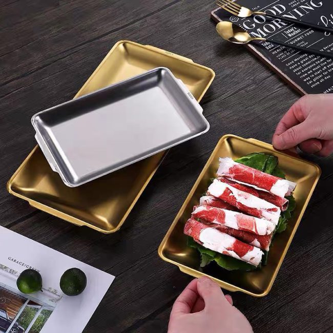 Stainless steel 201 Rectangular Barbecue Plate ，Korean Style Commercial Flat Plate For Restaurant - Image 3