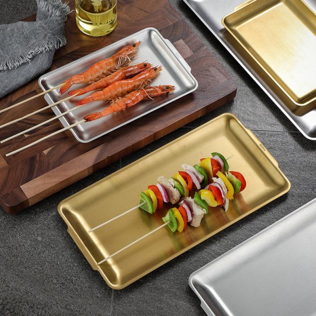 Stainless steel 304 Rectangular Barbecue Plate ，Snack Plate，Korean Style Commercial Flat Plate For Restaurant - Image 4