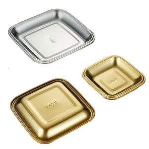 Stainless Steel 304 Square Snack Plate ，Barbecue Plate，Golden Commercial Flat Plate For Restaurant