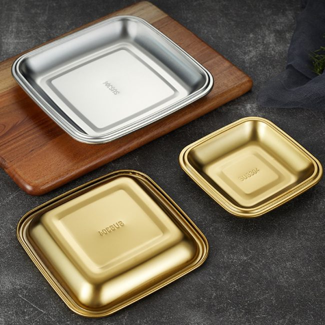 Stainless Steel 304 Square Snack Plate ，Barbecue Plate，Golden Commercial Flat Plate For Restaurant - Image 5