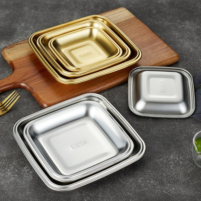 Stainless Steel 304 Square Snack Plate ，Barbecue Plate，Golden Commercial Flat Plate For Restaurant - Image 4