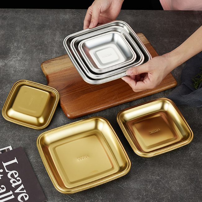 Stainless Steel 304 Square Snack Plate ，Barbecue Plate，Golden Commercial Flat Plate For Restaurant - Image 3