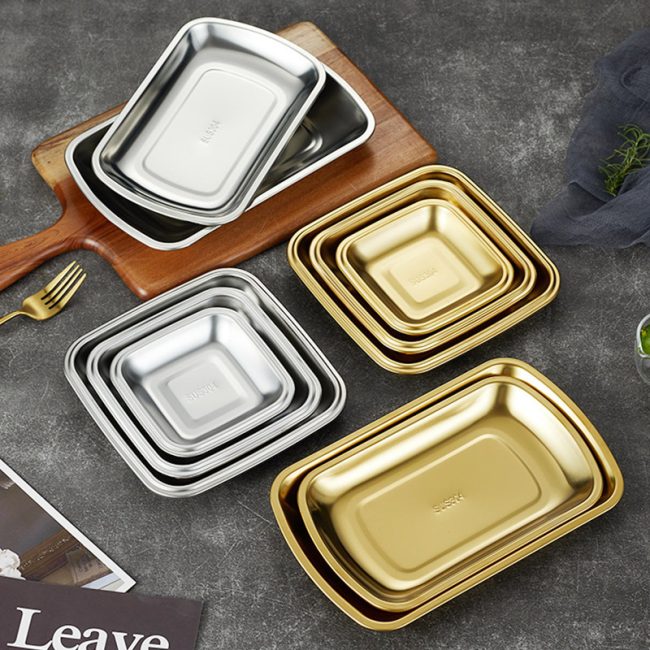 Stainless Steel 304 Square Snack Plate ，Barbecue Plate，Golden Commercial Flat Plate For Restaurant - Image 2