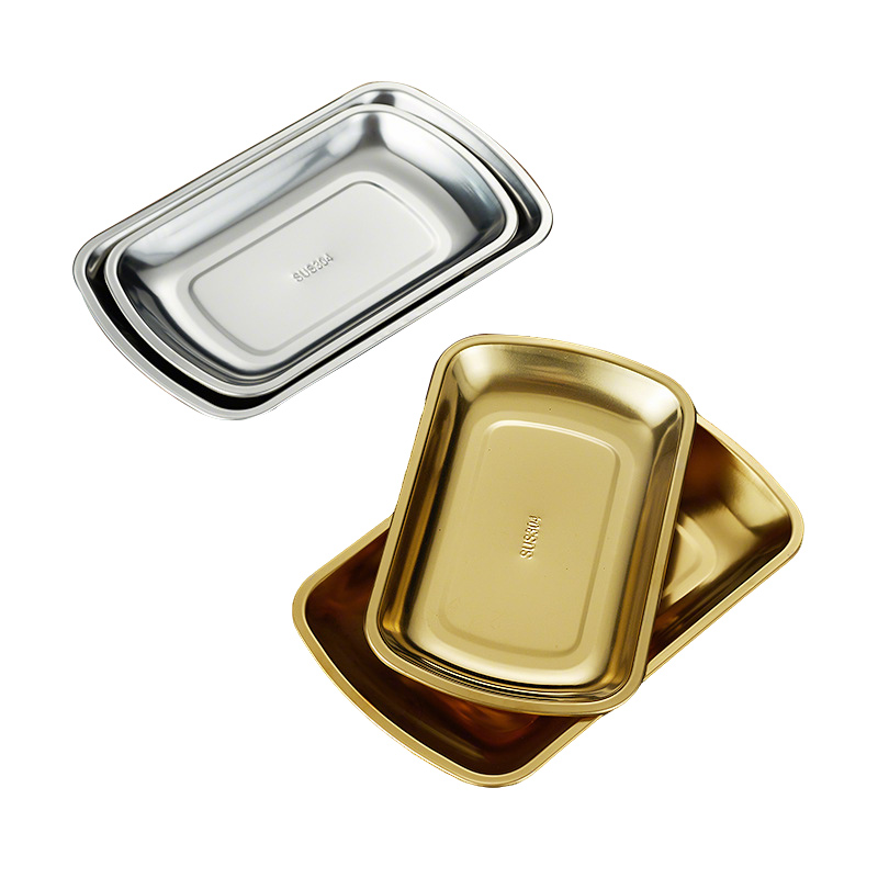 Stainless Steel 304 Steamed Vermicelli Roll Plate ,Rectangle Barbecue Plate,Golden Commercial Flat Plate For Restaurant