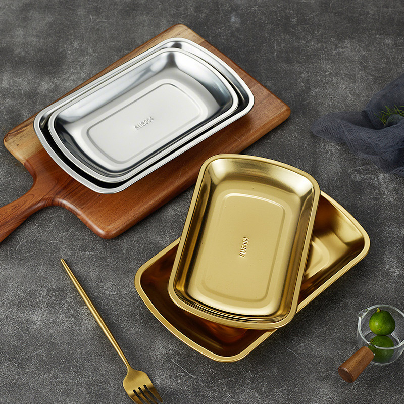 Stainless Steel 304 Steamed Vermicelli Roll Plate ,Rectangle Barbecue Plate,Golden Commercial Flat Plate For Restaurant - Image 2