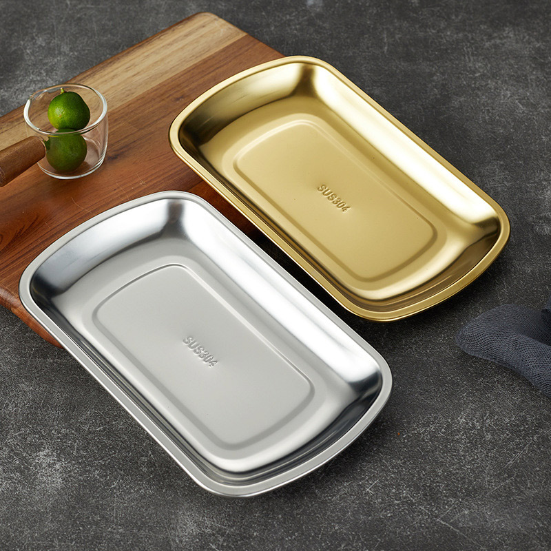 Stainless Steel 304 Steamed Vermicelli Roll Plate ,Rectangle Barbecue Plate,Golden Commercial Flat Plate For Restaurant - Image 3