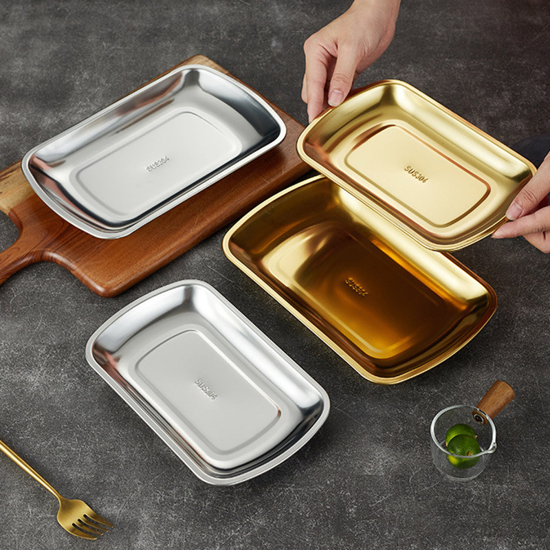 Stainless Steel 304 Steamed Vermicelli Roll Plate ,Rectangle Barbecue Plate,Golden Commercial Flat Plate For Restaurant - Image 4