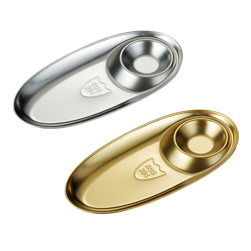 Stainless Steel 304 Dumpling Plate,Rectangle Barbecue Plate,Snack Plate Golden,French Fry Plate For Restaurant