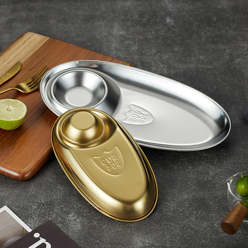 Stainless Steel 304 Dumpling Plate,Rectangle Barbecue Plate,Snack Plate Golden,French Fry Plate For Restaurant - Image 2