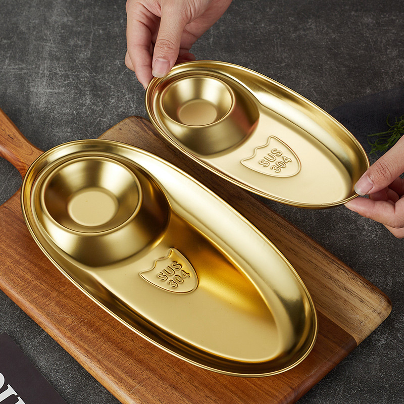 Stainless Steel 304 Dumpling Plate,Rectangle Barbecue Plate,Snack Plate Golden,French Fry Plate For Restaurant - Image 3